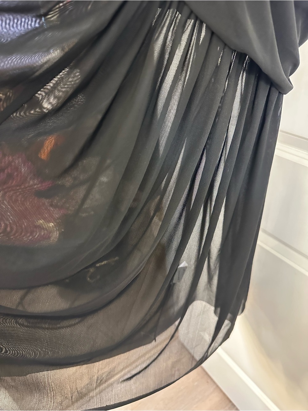 Simplee Apparel Black Mesh Maxi Dress with Sheer Pleated Hem - Picture 7 of 16